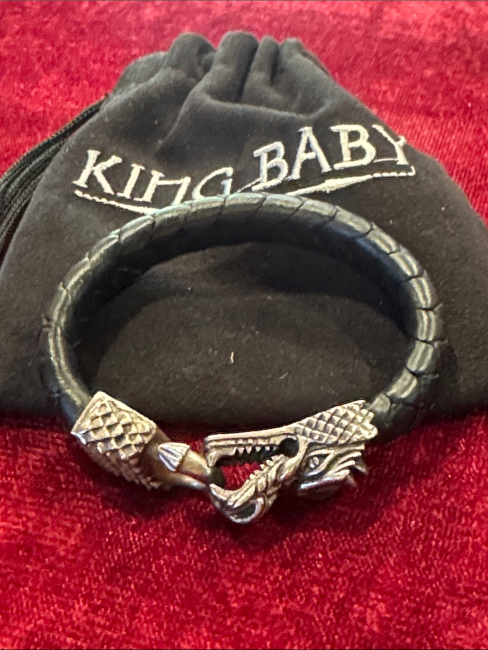 King Baby Studio Sterling Silver Dragon Clasp Braided Leather Bracelet